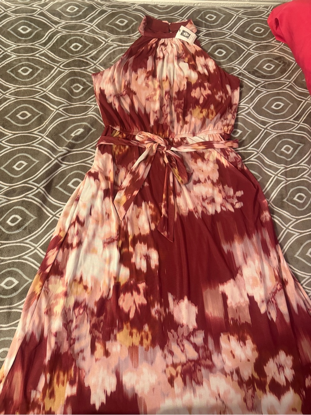 Women’s High-Neck Floral Maxi Dress - Burgundy Pink